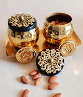 Wholesale Metal Bowl Trolley Plating Dry Fruit Container Decorative Serving Bowls 2 Jars and 1 Trolley Tray, Return Gifts And Favor.